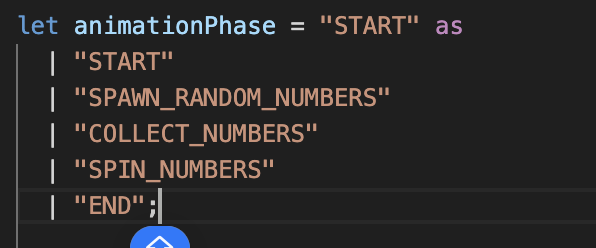 Using string literals as markers of discrete states to gate progress through animation phases